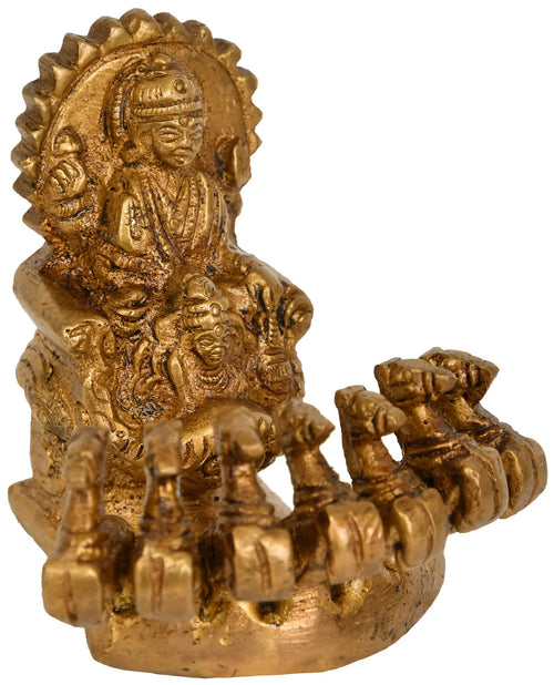 2" Lord Surya Seven Horse Chariot Brass Statue Handmade