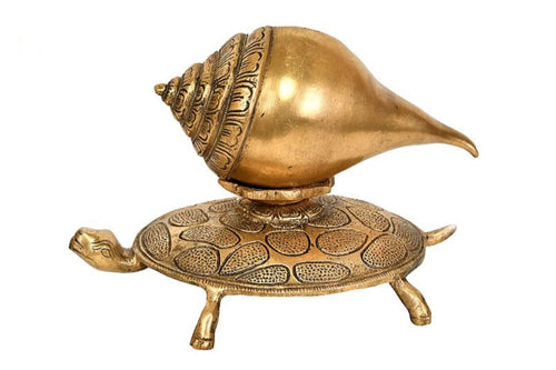 7" Brass Conch on Tortoise Handmade Statue