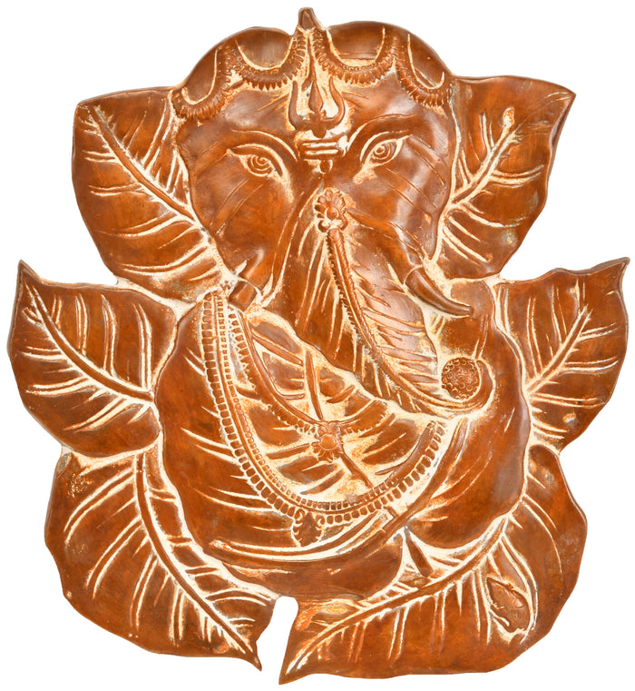 8" Pipal Leaves Ganesha Brass Wall Hanging