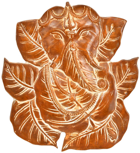 8" Pipal Leaves Ganesha (Wall Hanging) In Brass | Handmade | Made In India