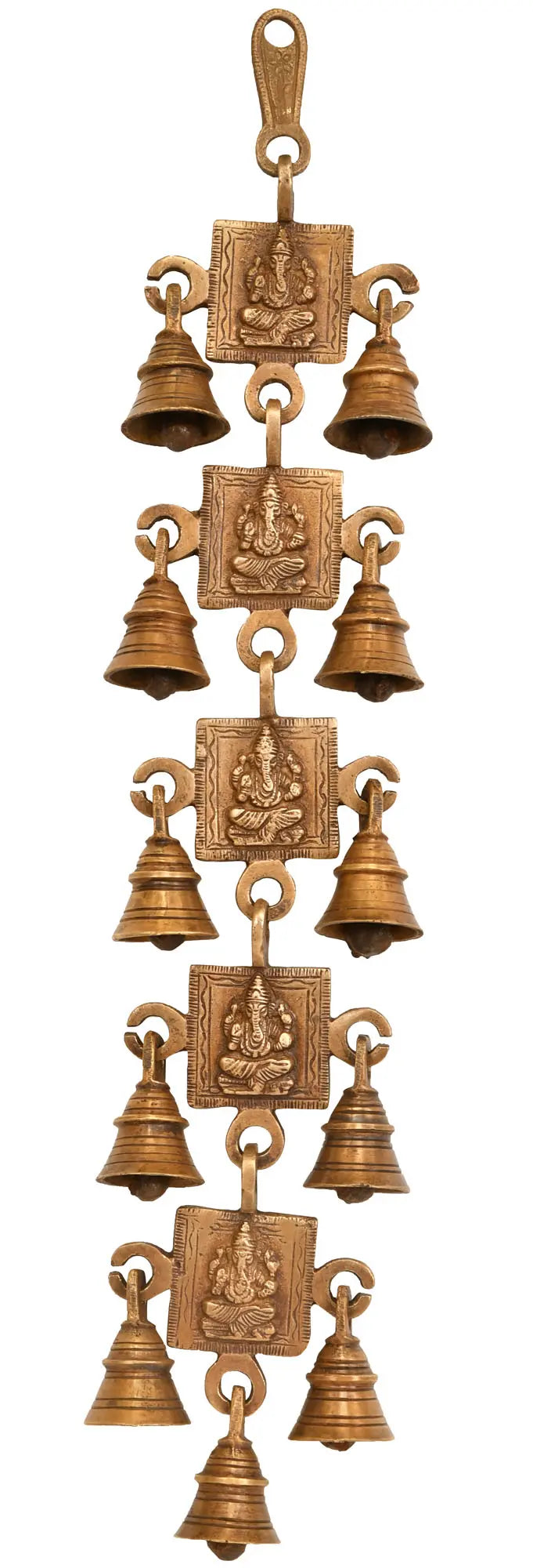 18" Handmade Lord Ganesha Brass Wall Hanging With Bells