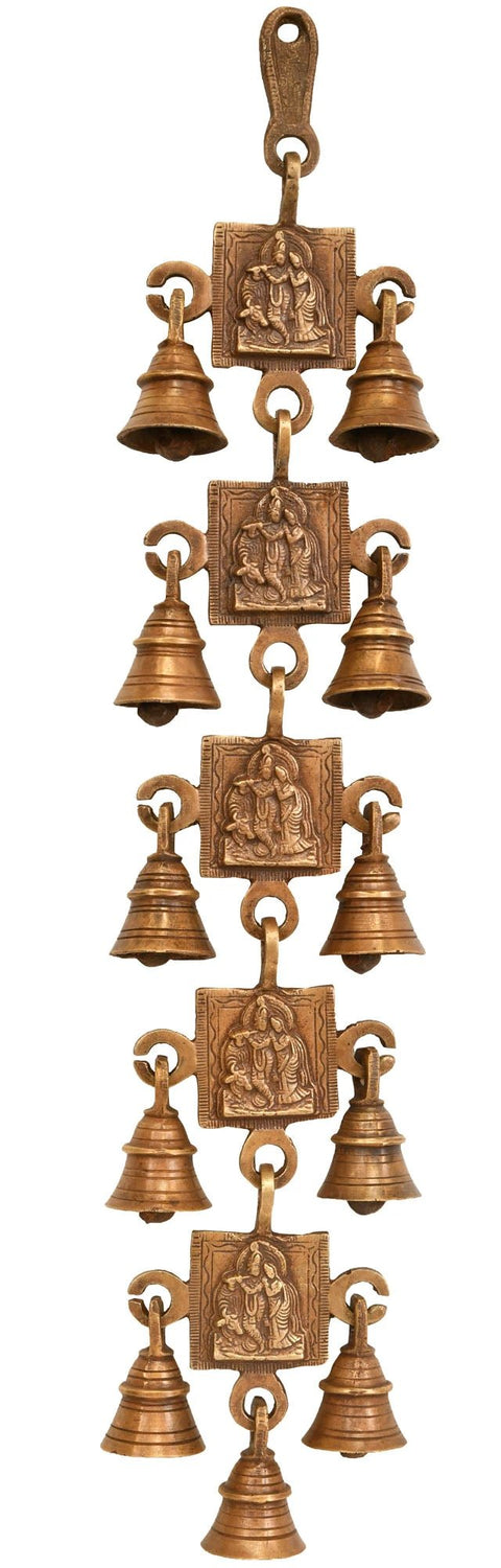 18" Radha Krishna Wall Hanging Bells in Brass | Handmade | Made in India