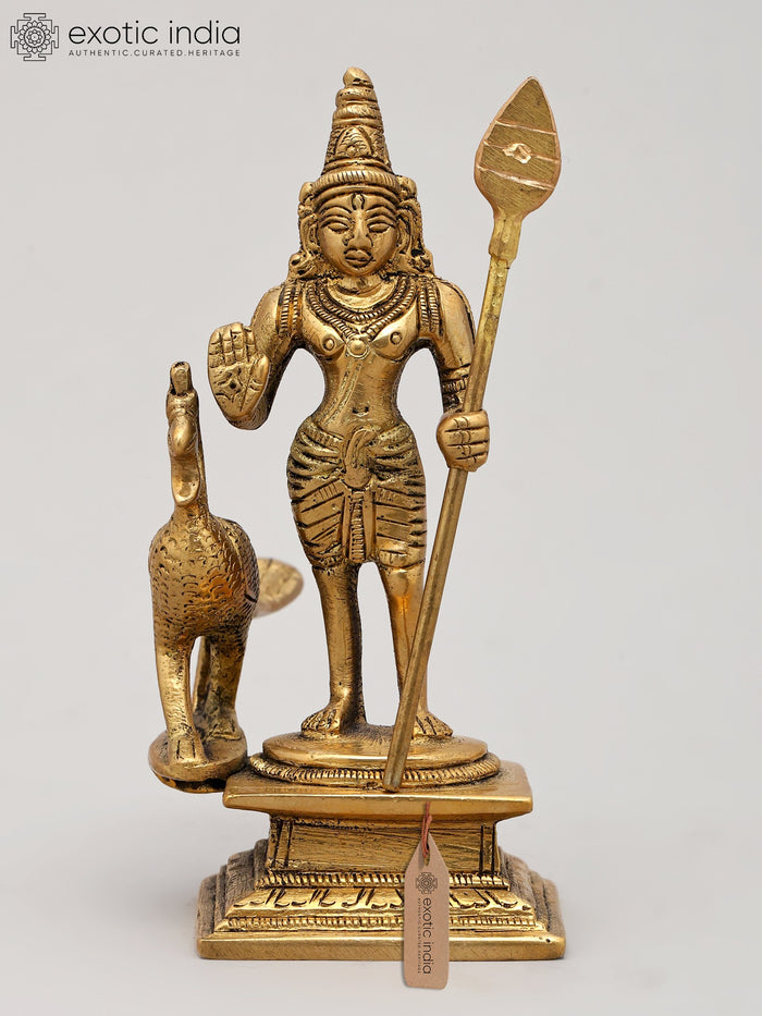 4" Kumara Karttikeya Brass Statue Handmade