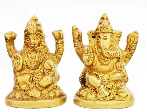 1" Lakshmi Ganesha Handmade Brass Statue