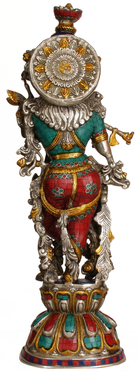 24" Brass Lord Krishna Statue Playing Flute | Handmade | Made In India