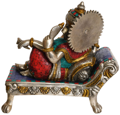 13" Relaxing Lord Ganesha Brass Statue with Inlay | Handmade | Made in India