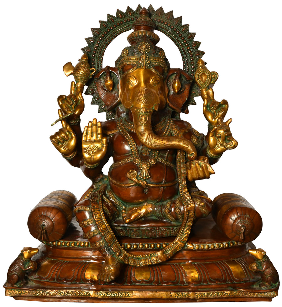 39" Seated Lord Ganesha Brass Statue Handmade