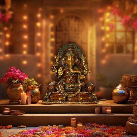 39" Seated Lord Ganesha - Large Size In Brass | Handmade | Made In India