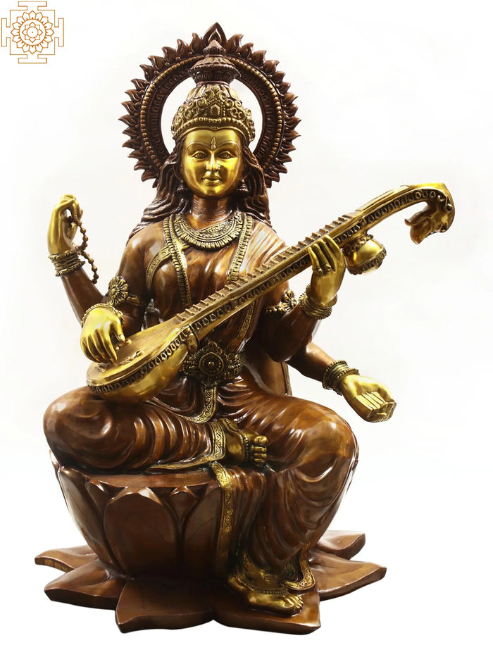 52" Handmade Brahmapriya Devi Saraswati Brass Statue