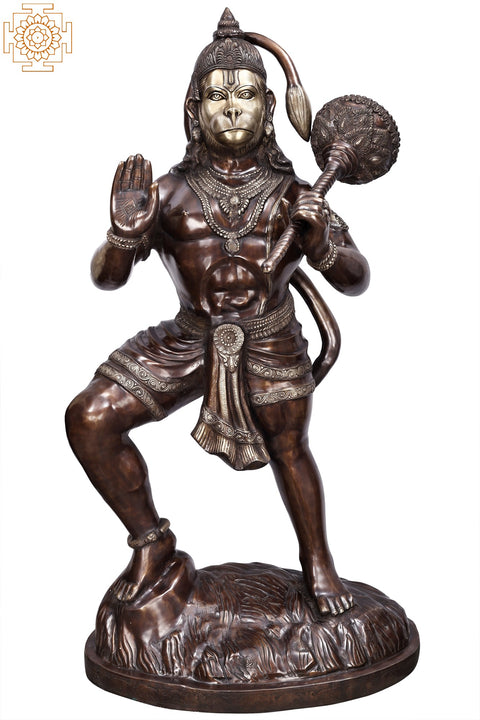 66" Large Standing Lord Hanuman Brass Idol | Handmade | Made in India