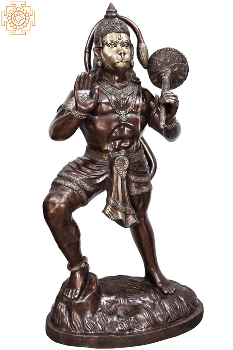 66" Large Standing Lord Hanuman Brass Idol | Handmade | Made in India