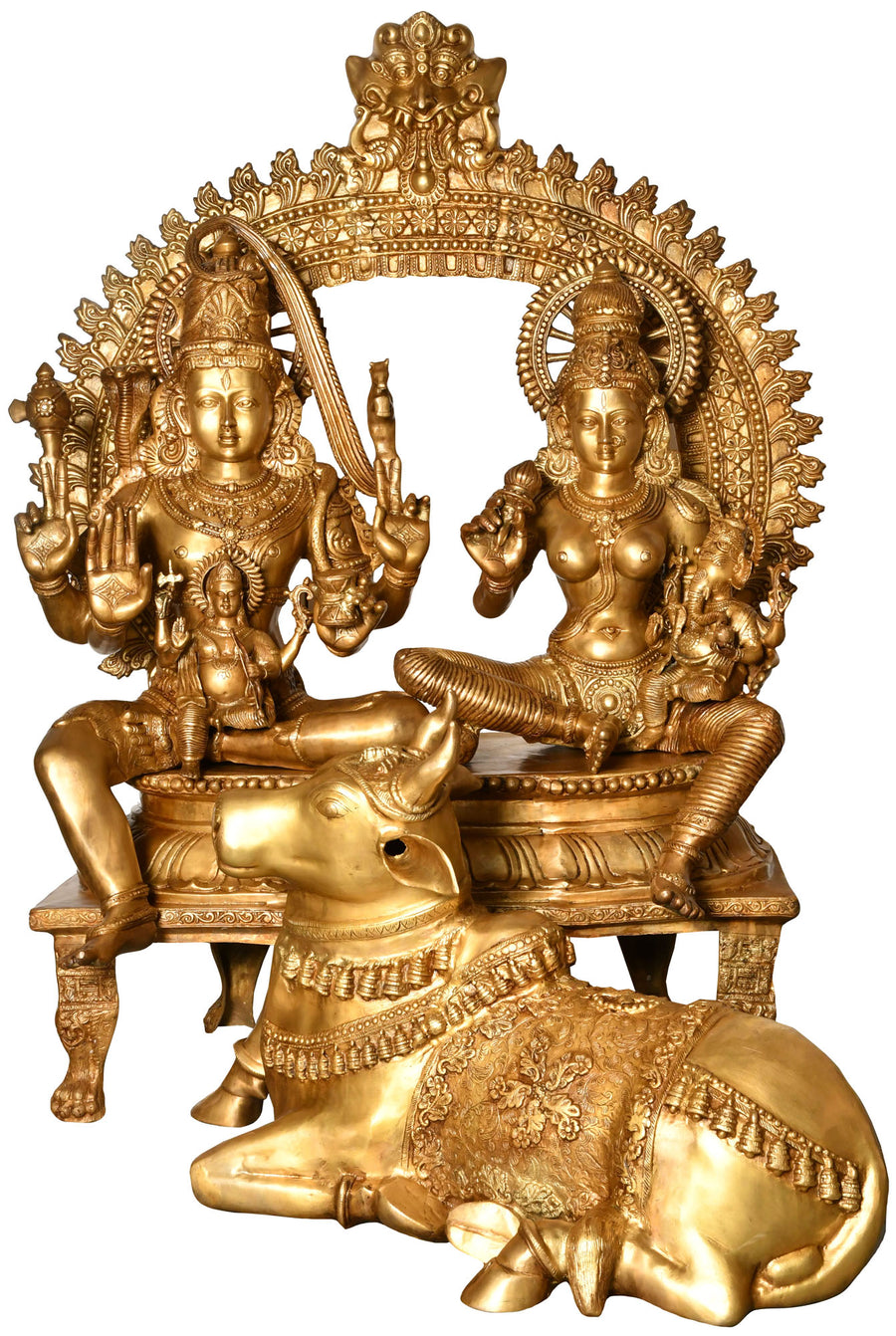53" Shiv Parivar Handmade Brass Idol with Nandi Statue