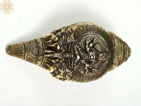 4" Surya Bhagawan Conch -Wall Hanging in Brass | Handmade | Made in India