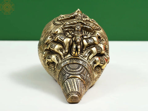 4" Surya Bhagawan Conch -Wall Hanging in Brass | Handmade | Made in India