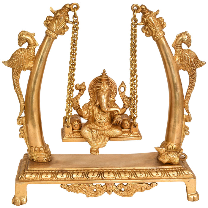 10" Handmade Lord Ganesha on Swing Brass Idol
