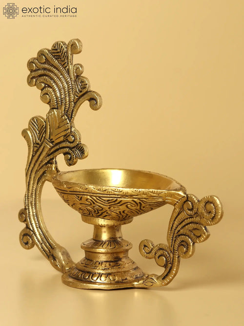 8" Brass Lamp with Traditional Handle - Handmade Decor