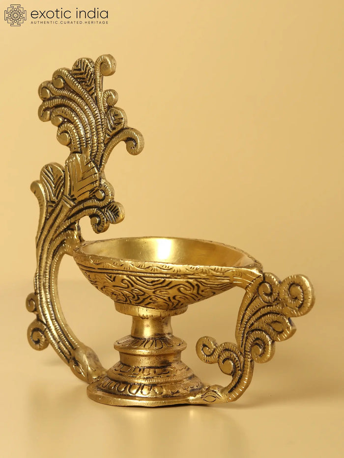 8" Brass Lamp with Traditional Handle - Handmade Decor