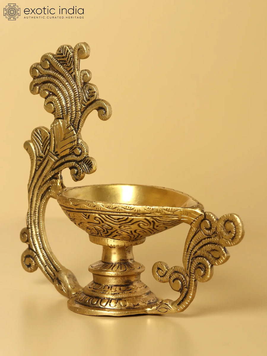 8" Brass Lamp with Traditional Handle - Handmade Decor