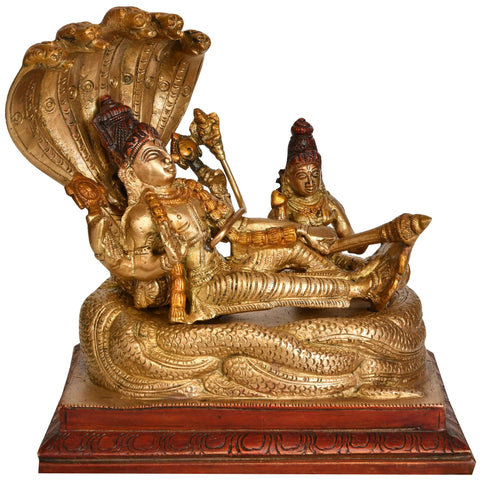 7" Sheshasayi Vishnu with Lakshmi Ji In Brass | Handmade | Made In India