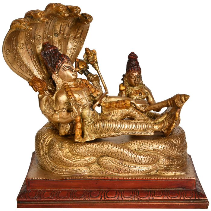 7" Sheshasayi Vishnu with Lakshmi Brass Statue Handmade