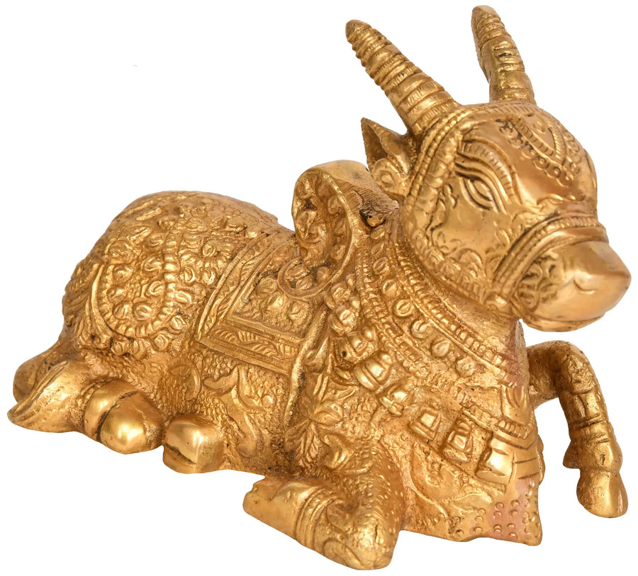 5" Brass Nandi Statue Handmade - Vehicle of Lord Shiva