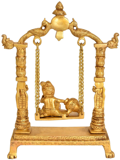 11" Butter Krishna on a Swing In Brass | Handmade | Made In India