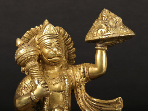 9" Lord Hanuman Carrying Mountain of Sanjeevani Herbs | Handmade Brass Statue | Made in India