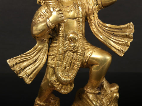 9" Lord Hanuman Carrying Mountain of Sanjeevani Herbs | Handmade Brass Statue | Made in India