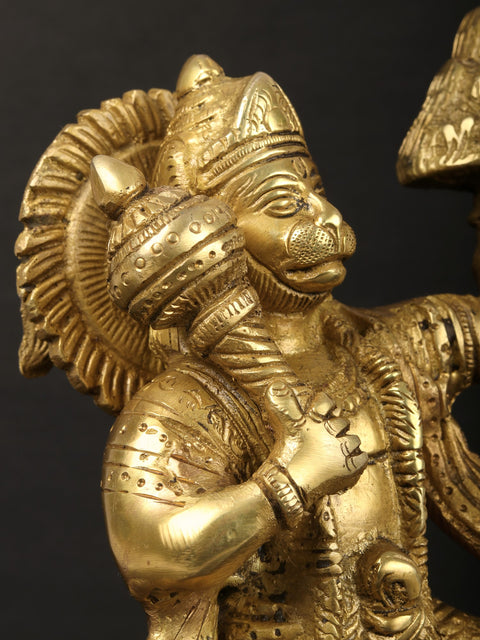 9" Lord Hanuman Carrying Mountain of Sanjeevani Herbs | Handmade Brass Statue | Made in India