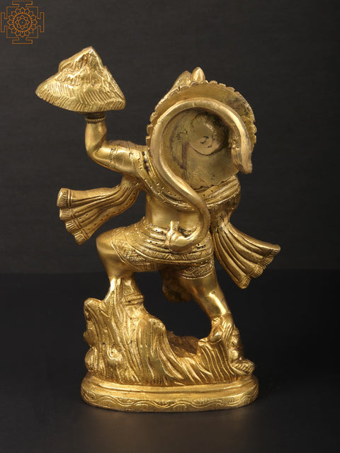 9" Lord Hanuman Carrying Mountain of Sanjeevani Herbs | Handmade Brass Statue | Made in India