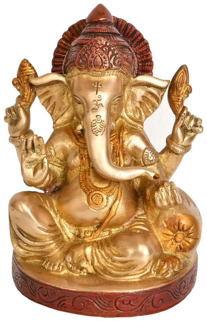 6" Blessing Lord Ganesha Brass Statue | Handmade | Made in India