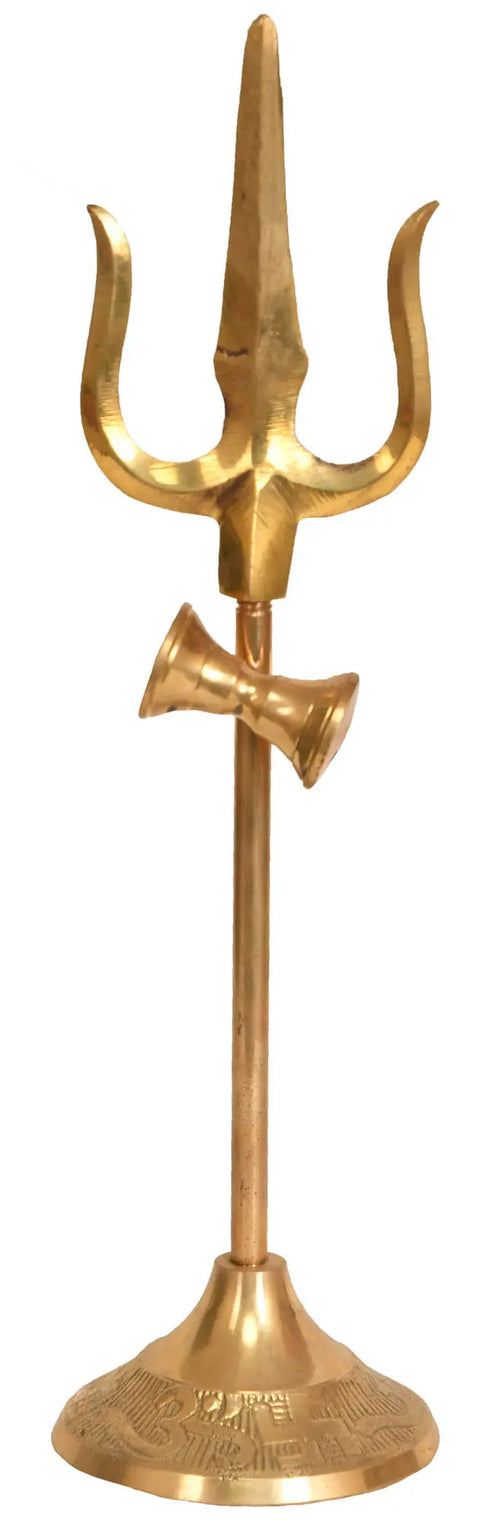 14" Handmade Shiva Trishul Brass Statue