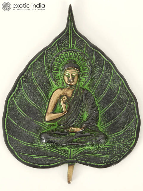 8" Pipal Leaf Buddha Wall Hanging - Tibetan Buddhist In Brass | Handmade | Made In India