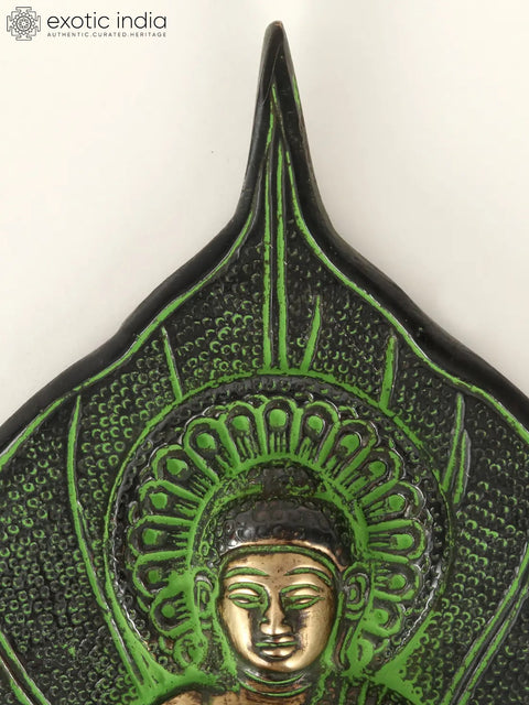 8" Pipal Leaf Buddha Wall Hanging - Tibetan Buddhist In Brass | Handmade | Made In India