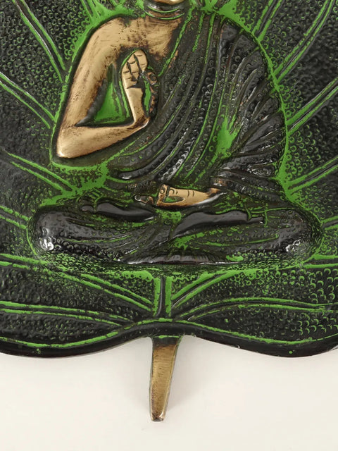 8" Pipal Leaf Buddha Wall Hanging - Tibetan Buddhist In Brass | Handmade | Made In India