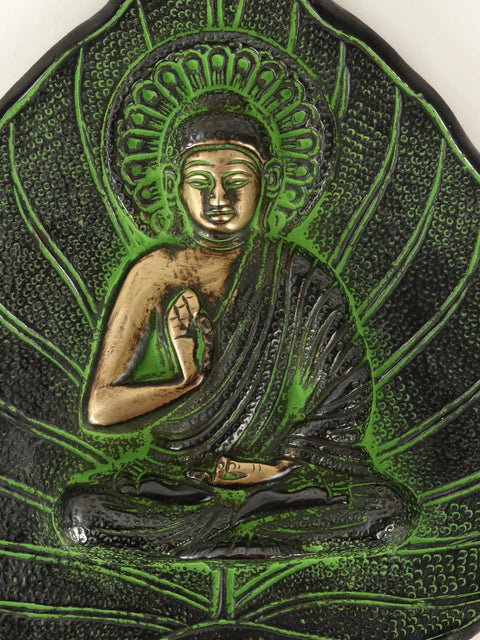 8" Pipal Leaf Buddha Wall Hanging - Tibetan Buddhist In Brass | Handmade | Made In India
