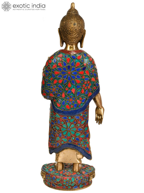 15" Standing Buddha in Varada Mudra In Brass | Handmade | Made In India