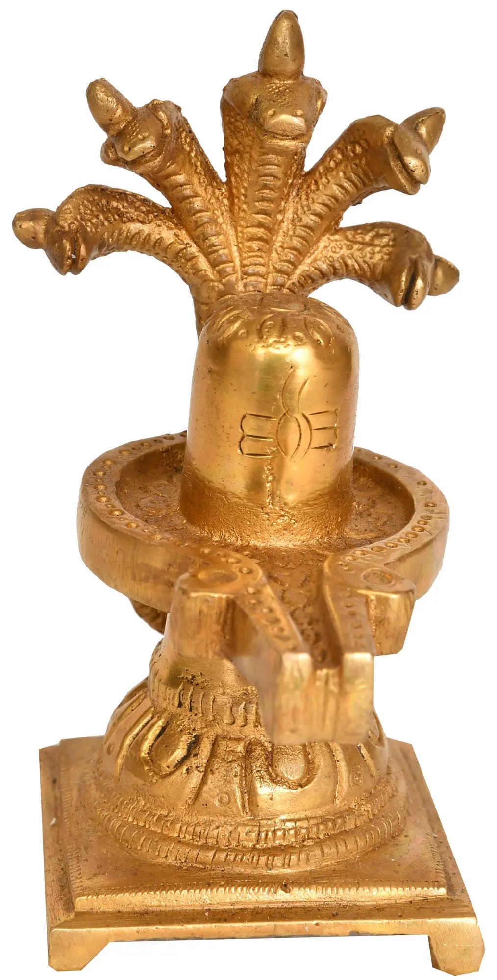 5" Brass Shiva Linga Under Five Hooded Serpent Protection | Handmade