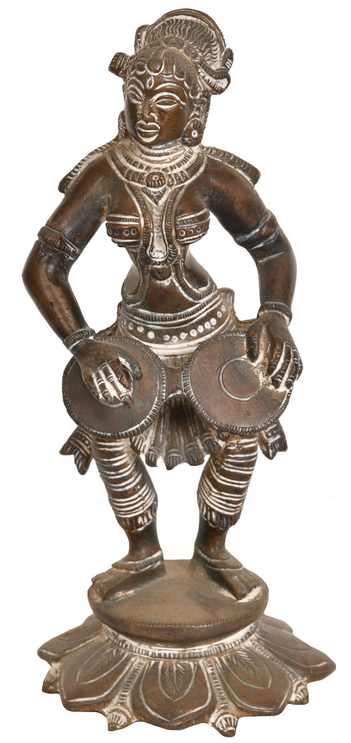 7" Dancing Lady Playing Musical Instrument Brass Statue Handmade
