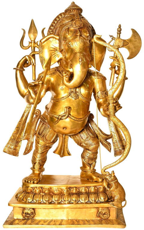 46" Large Divyastranam Prayogvid Ganesha Brass Idol | Handmade | Made in India