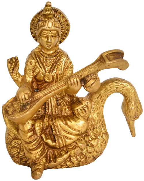 3" Vidya Dayini Devi Saraswati Handmade Brass Statue