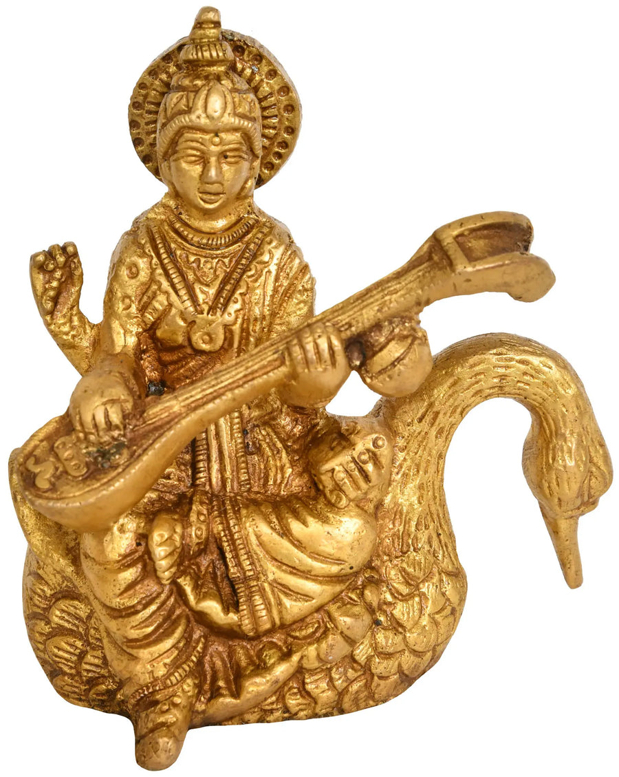 3" Vidya Dayini Devi Saraswati Handmade Brass Statue