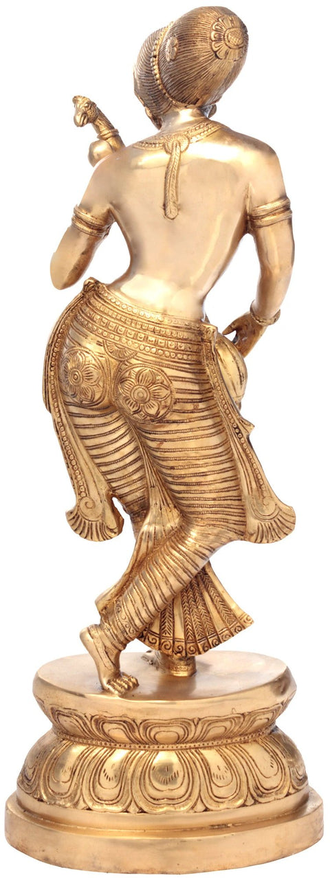 36" Large Size Standing Goddess Saraswati Brass Statue | Handmade | Made in India