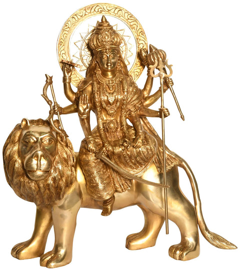 22" Simhavahini Goddess Durga In Brass | Handmade | Made In India