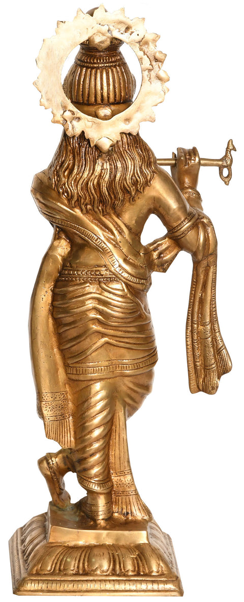 23" Krishna Playing on Flute In Brass | Handmade | Made In India
