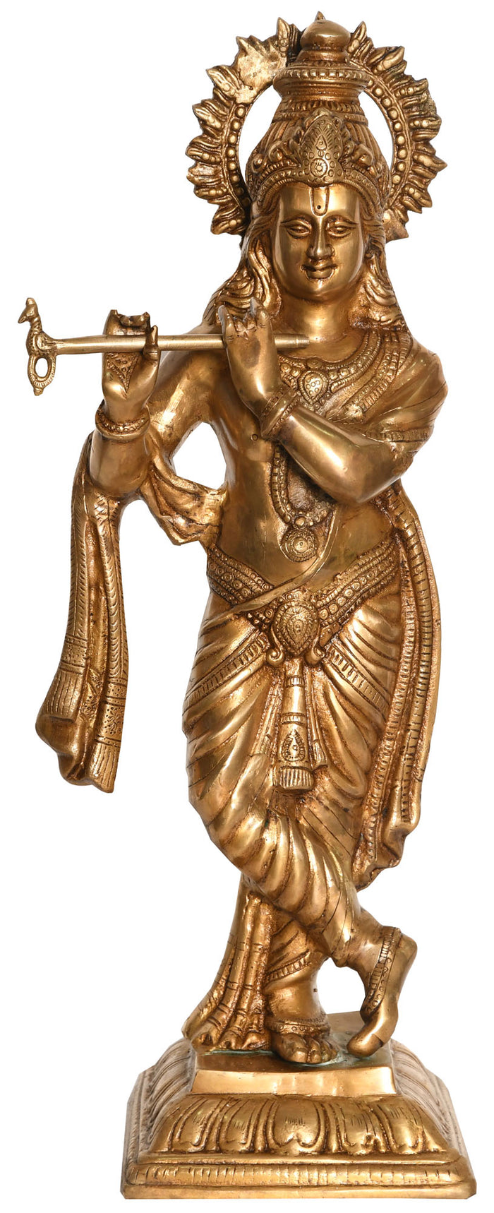 23" Krishna Playing Flute Brass Statue Handmade
