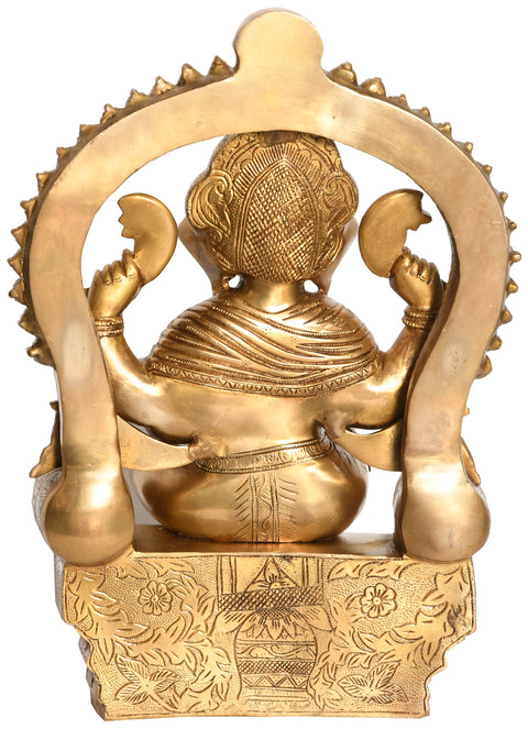 16" Lord Ganesha Writing the Mahabharata In Brass | Handmade | Made In India