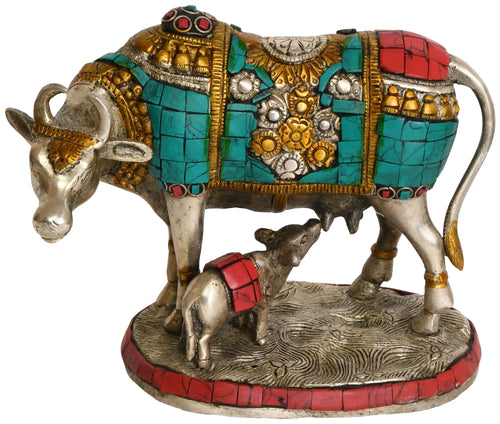 6" Cow and Calf Brass Idol Handmade