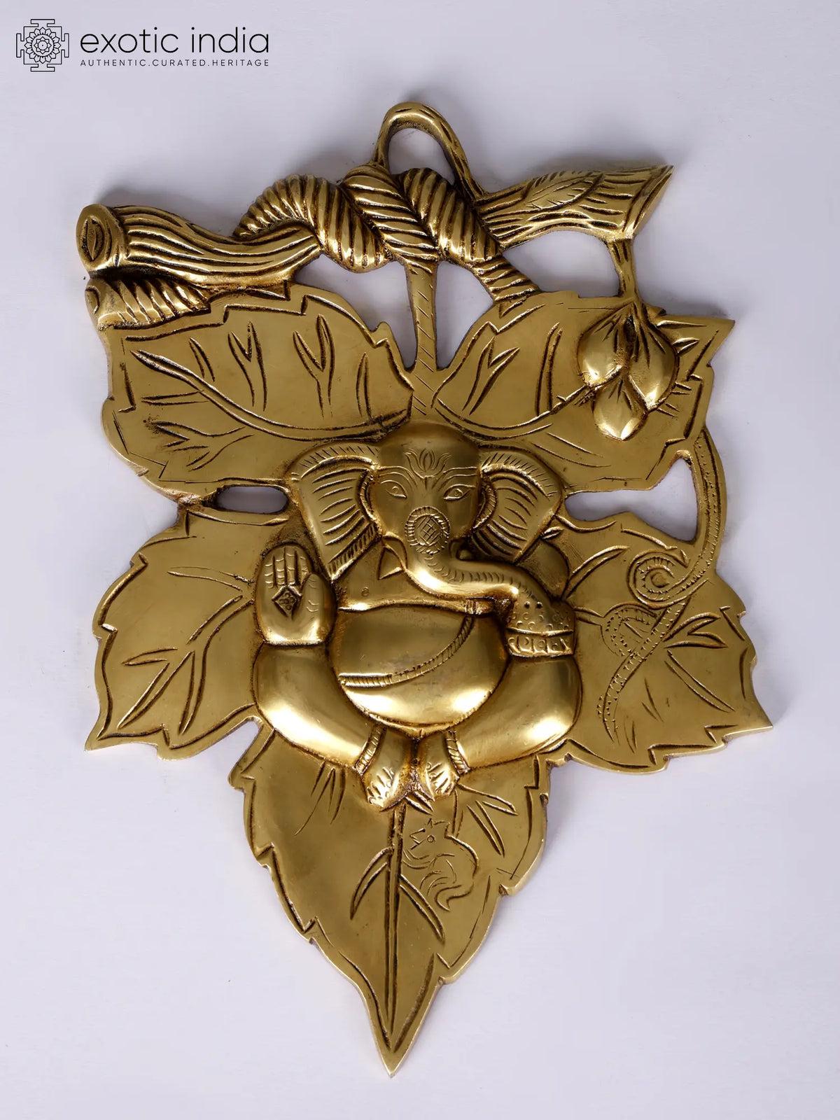 10" Tree Branch Ganesha Wall Hanging Idol in Brass | Handmade | Made in India