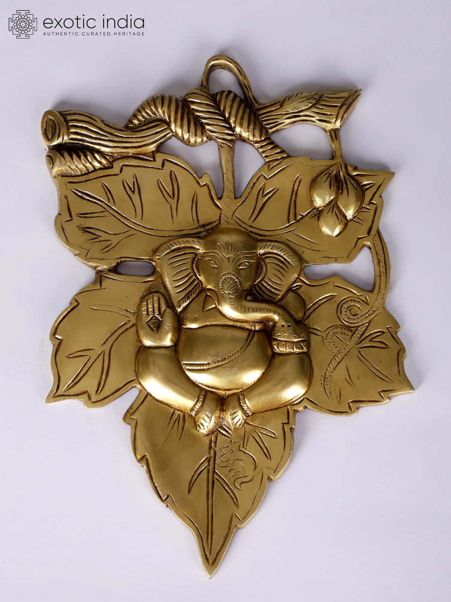 10" Ganesha Tree Branch Brass Wall Hanging Idol Handmade